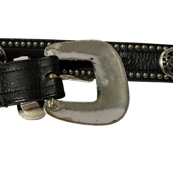 STREETS AHEAD Black Italian Leather Belt Oversized Floral Buckle Western Boho Sm - Picture 7 of 8